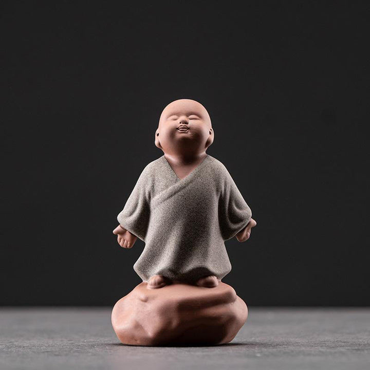 Buddha Stones, moine reposant le regard tourné vers le ciel, décoration en céramique, symbole de compassion pour la maison - Regard vers le haut Gray Monk 6,5*4,5*10cm - image 1