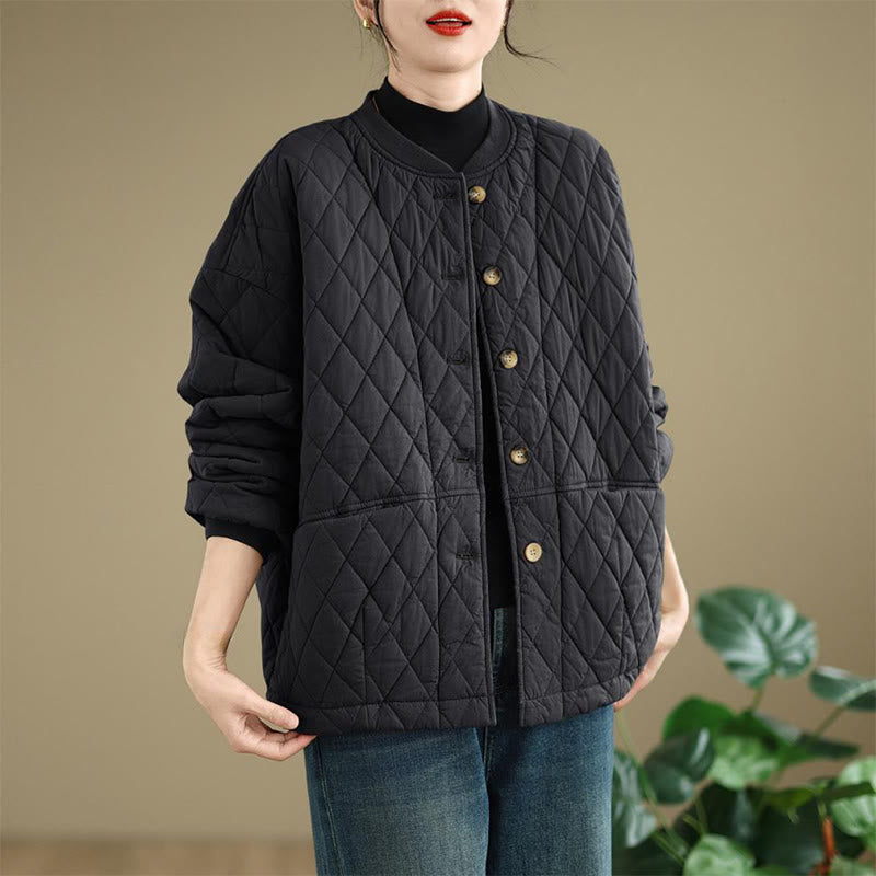 Veste en coton épais à manches longues pour femme, motif quadrillé en losanges et Buddha Stones , avec poches - image 2