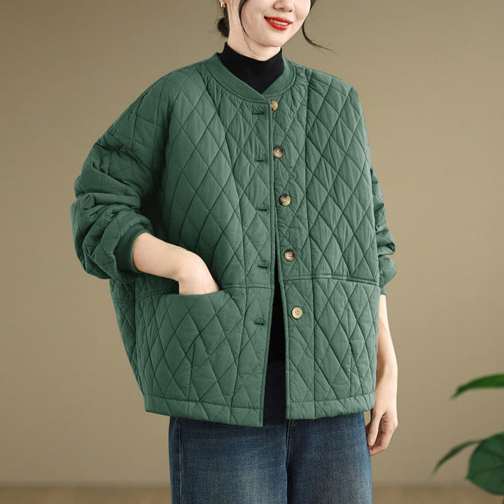 Veste en coton épais à manches longues pour femme, motif quadrillé en losanges et Buddha Stones , avec poches - Vert d'eau - US12，UK/AU16，EU44 (3XL) - image 5