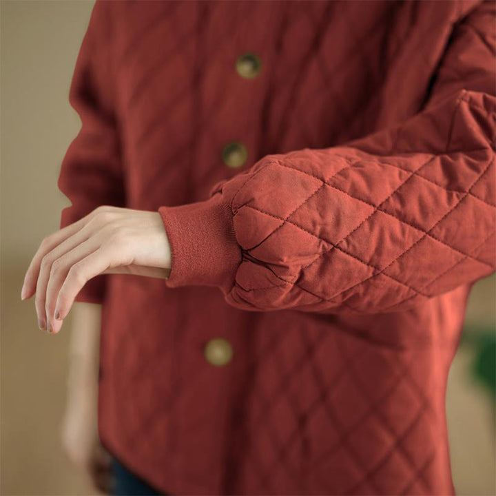 Veste en coton épais à manches longues pour femme, motif quadrillé en losanges et Buddha Stones , avec poches - image 16