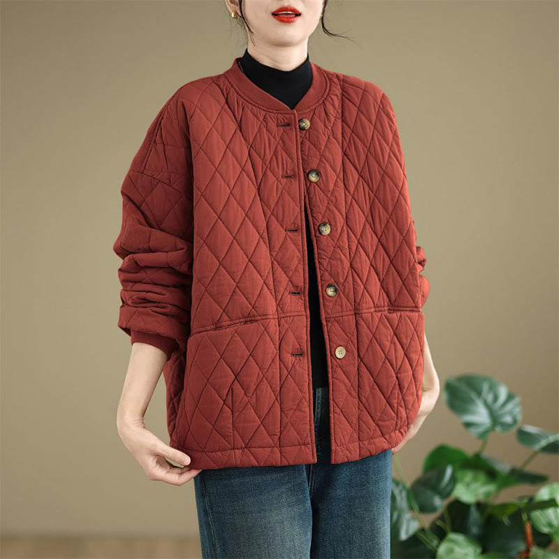 Veste en coton épais à manches longues pour femme, motif quadrillé en losanges et Buddha Stones , avec poches - image 15