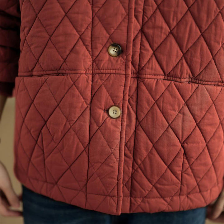 Veste en coton épais à manches longues pour femme, motif quadrillé en losanges et Buddha Stones , avec poches - image 18