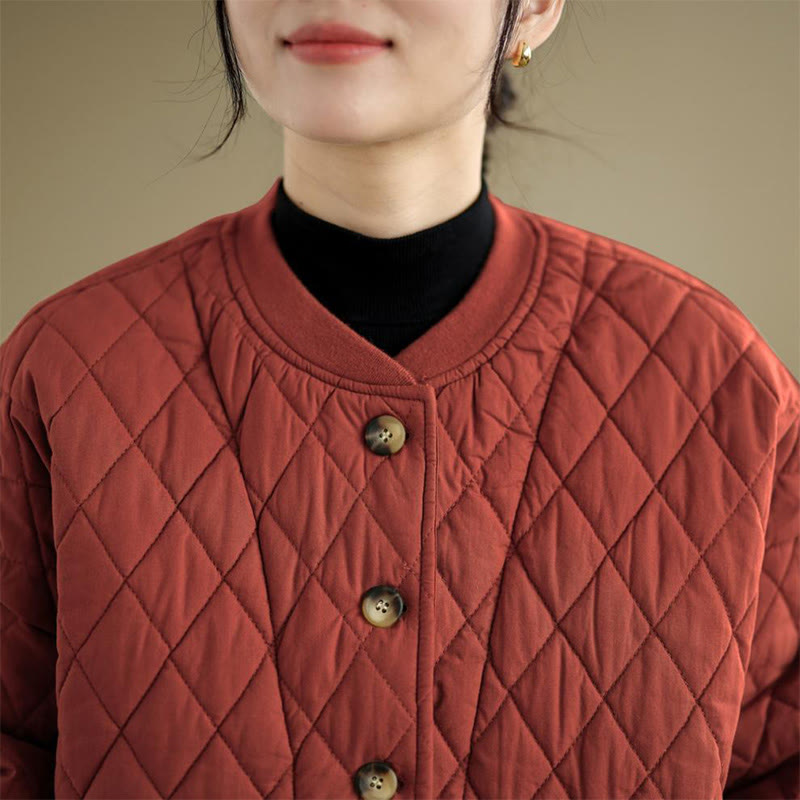 Veste en coton épais à manches longues pour femme, motif quadrillé en losanges et Buddha Stones , avec poches - image 17