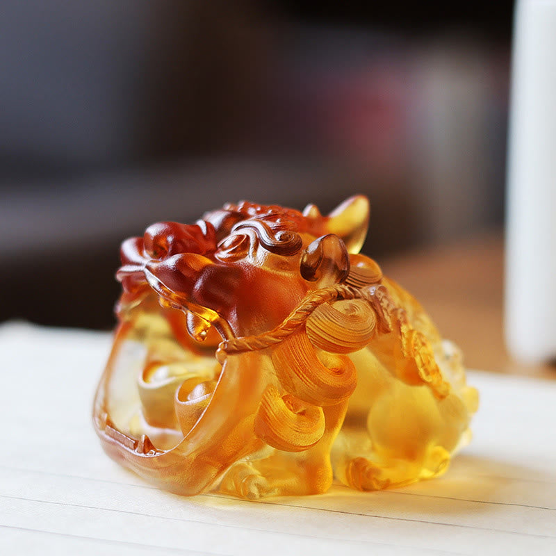 Buddha Stones faites à la main en cristal Liuli doré PiXiu, pièce d'art pour la décoration intérieure - Pixiu jaune 7,8*6,5*5,5 cm - image 0