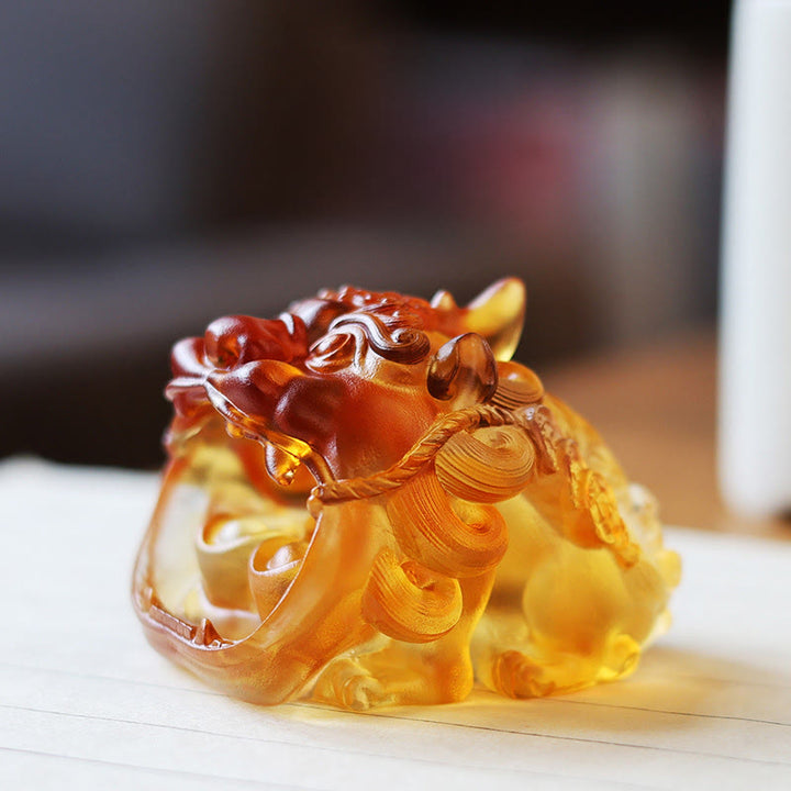 Buddha Stones faites à la main en cristal Liuli doré PiXiu, pièce d'art pour la décoration intérieure - Pixiu jaune 7,8*6,5*5,5 cm - image 0