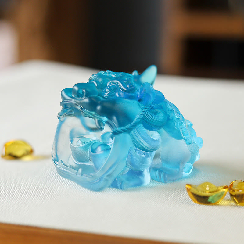 Buddha Stones faites à la main en cristal Liuli doré PiXiu, pièce d'art pour la décoration intérieure - Blue Pixiu 7,8*6,5*5,5 cm - image 8