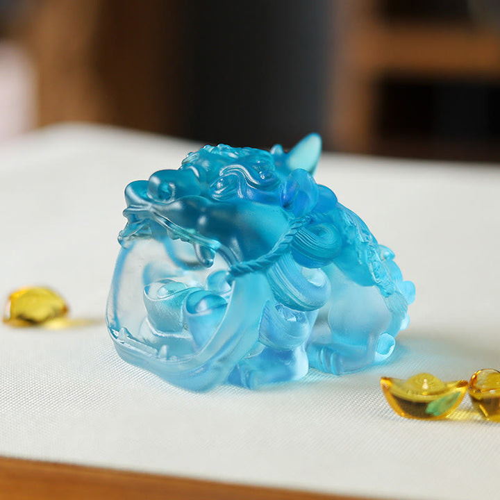 Buddha Stones faites à la main en cristal Liuli doré PiXiu, pièce d'art pour la décoration intérieure - Blue Pixiu 7,8*6,5*5,5 cm - image 8