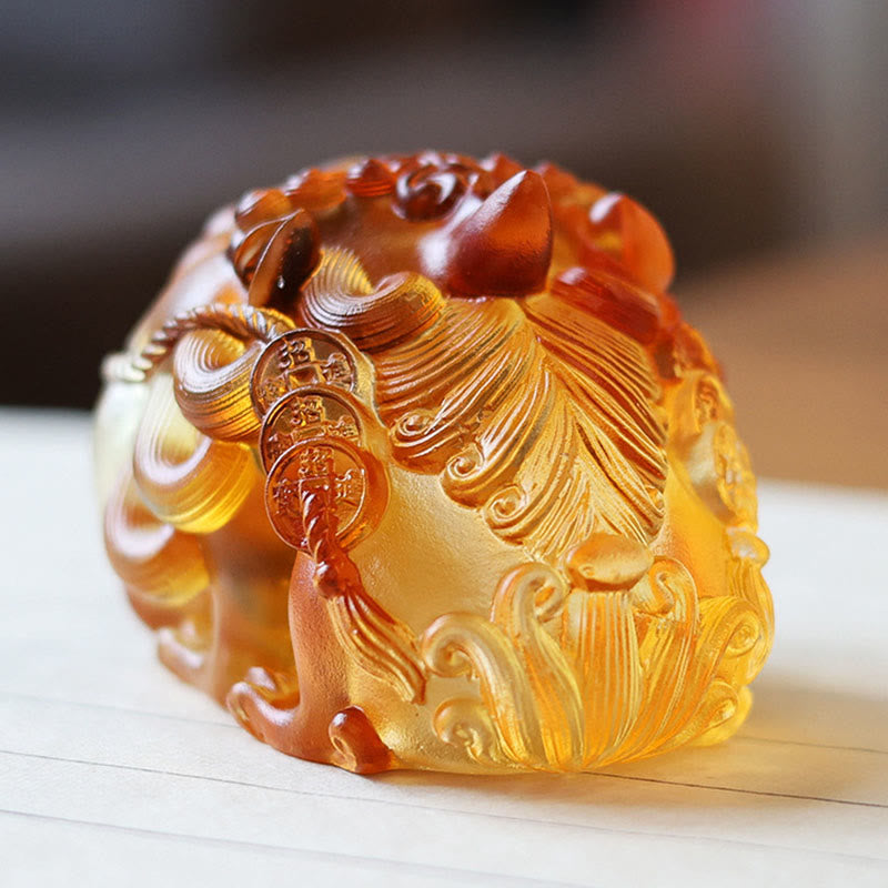 Buddha Stones faites à la main en cristal Liuli doré PiXiu, pièce d'art pour la décoration intérieure - image 4