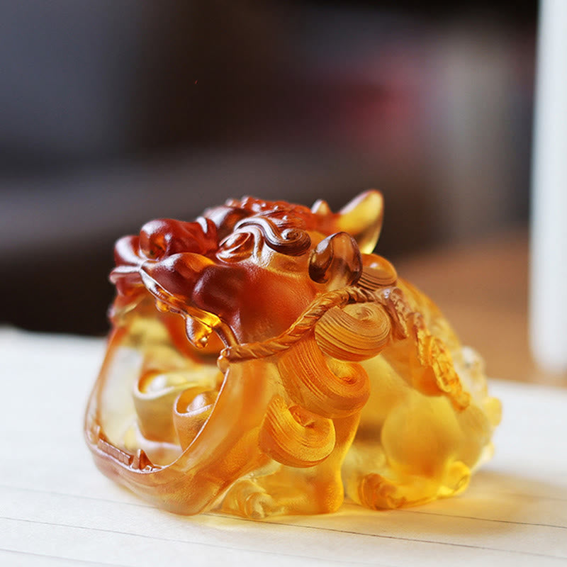 Buddha Stones faites à la main en cristal Liuli doré PiXiu, pièce d'art pour la décoration intérieure - image 3