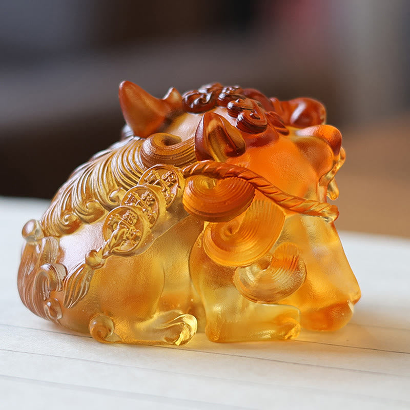 Buddha Stones faites à la main en cristal Liuli doré PiXiu, pièce d'art pour la décoration intérieure - image 1