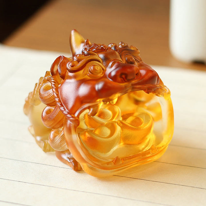 Buddha Stones faites à la main en cristal Liuli doré PiXiu, pièce d'art pour la décoration intérieure - image 2