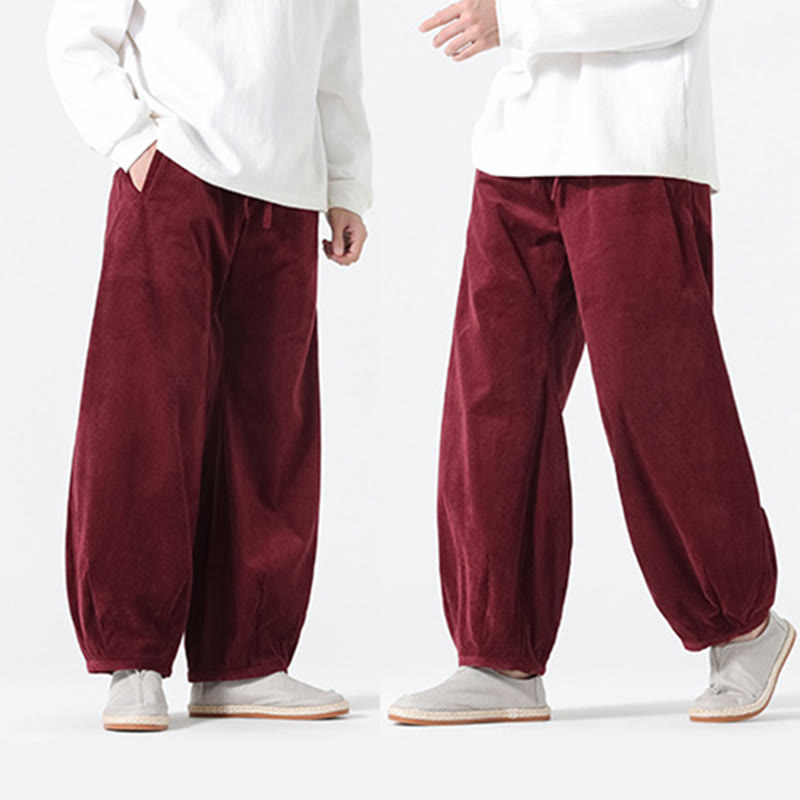 Pantalon harem pour homme en coton velours côtelé, coloris pur, motif Buddha Stones Spring, avec cordon de serrage et poches - image 24