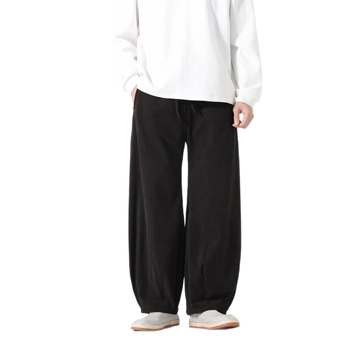 Pantalon harem pour homme en coton velours côtelé, coloris pur, motif Buddha Stones Spring, avec cordon de serrage et poches - image 16
