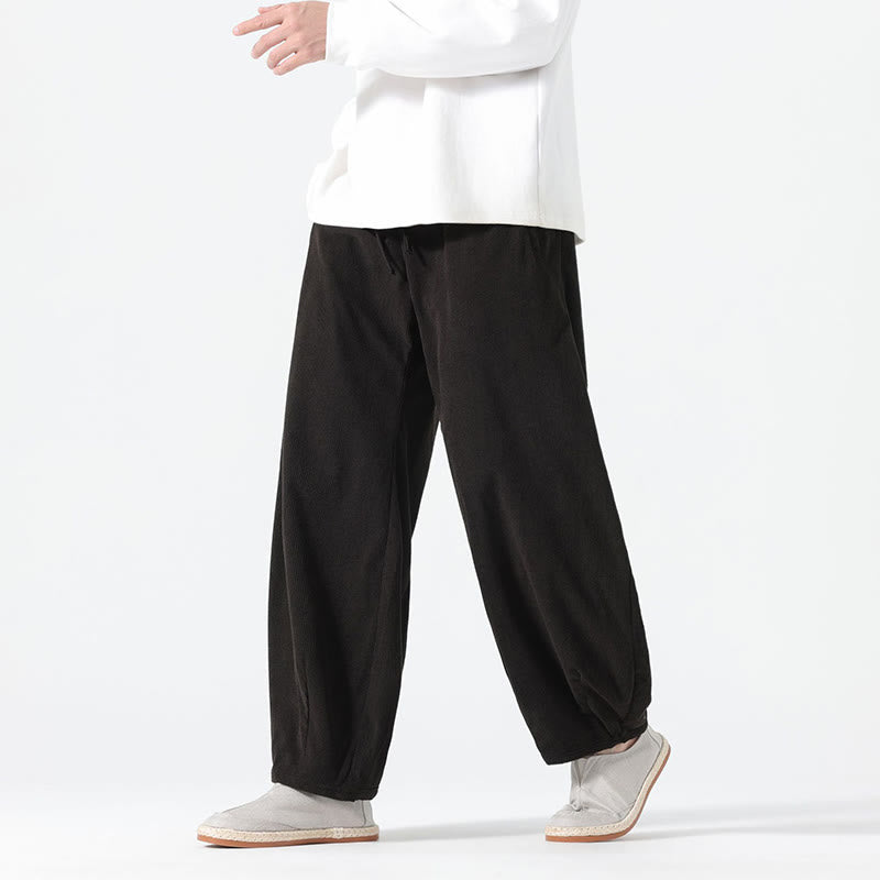 Pantalon harem pour homme en coton velours côtelé, coloris pur, motif Buddha Stones Spring, avec cordon de serrage et poches - Noir - US/UK/AU46，EU56 (5XL) - image 9