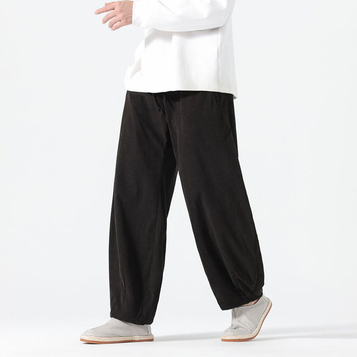 Pantalon harem pour homme en coton velours côtelé, coloris pur, motif Buddha Stones Spring, avec cordon de serrage et poches - Noir - US/UK/AU46，EU56 (5XL) - image 9