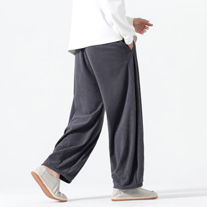 Pantalon harem pour homme en coton velours côtelé, coloris pur, motif Buddha Stones Spring, avec cordon de serrage et poches - image 5