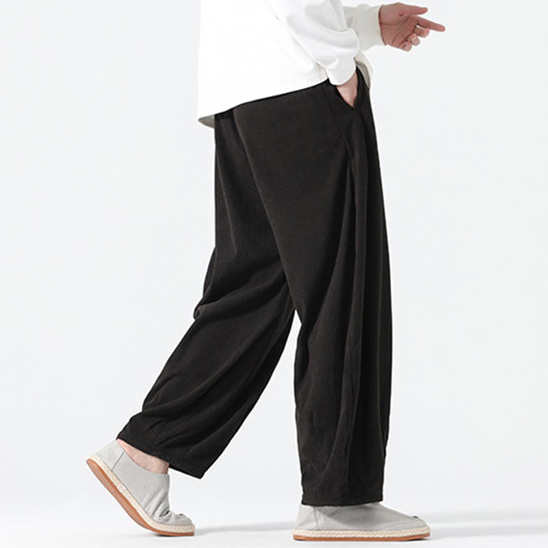 Pantalon harem pour homme en coton velours côtelé, coloris pur, motif Buddha Stones Spring, avec cordon de serrage et poches - image 14