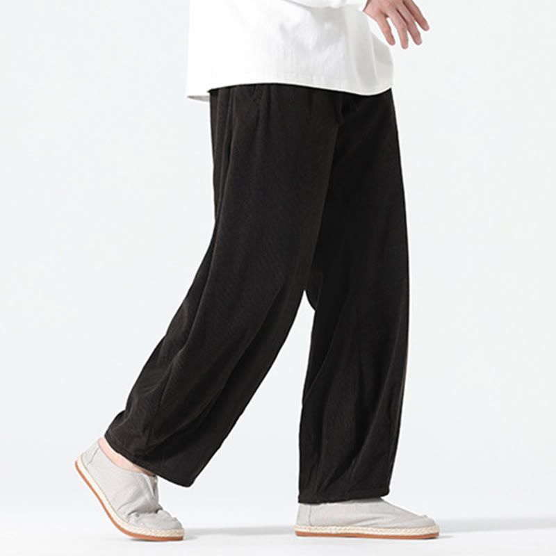 Pantalon harem pour homme en coton velours côtelé, coloris pur, motif Buddha Stones Spring, avec cordon de serrage et poches - image 13
