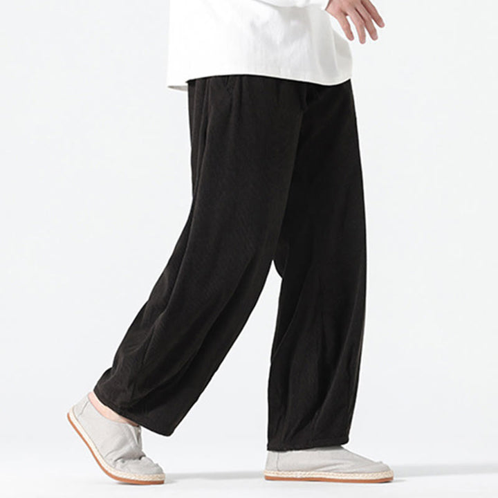Pantalon harem pour homme en coton velours côtelé, coloris pur, motif Buddha Stones Spring, avec cordon de serrage et poches - image 13