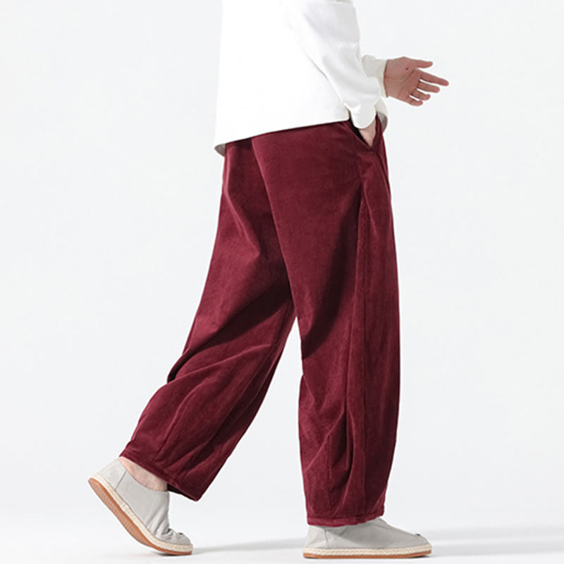 Pantalon harem pour homme en coton velours côtelé, coloris pur, motif Buddha Stones Spring, avec cordon de serrage et poches - image 21