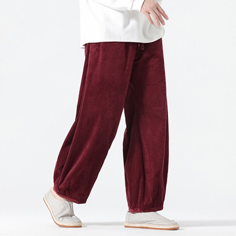 Pantalon harem pour homme en coton velours côtelé, coloris pur, motif Buddha Stones Spring, avec cordon de serrage et poches - image 22