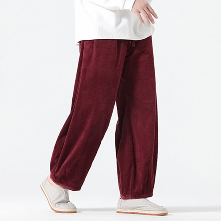 Pantalon harem pour homme en coton velours côtelé, coloris pur, motif Buddha Stones Spring, avec cordon de serrage et poches - image 22