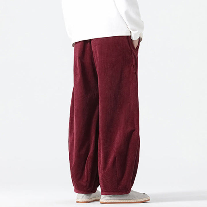 Pantalon harem pour homme en coton velours côtelé, coloris pur, motif Buddha Stones Spring, avec cordon de serrage et poches - image 20