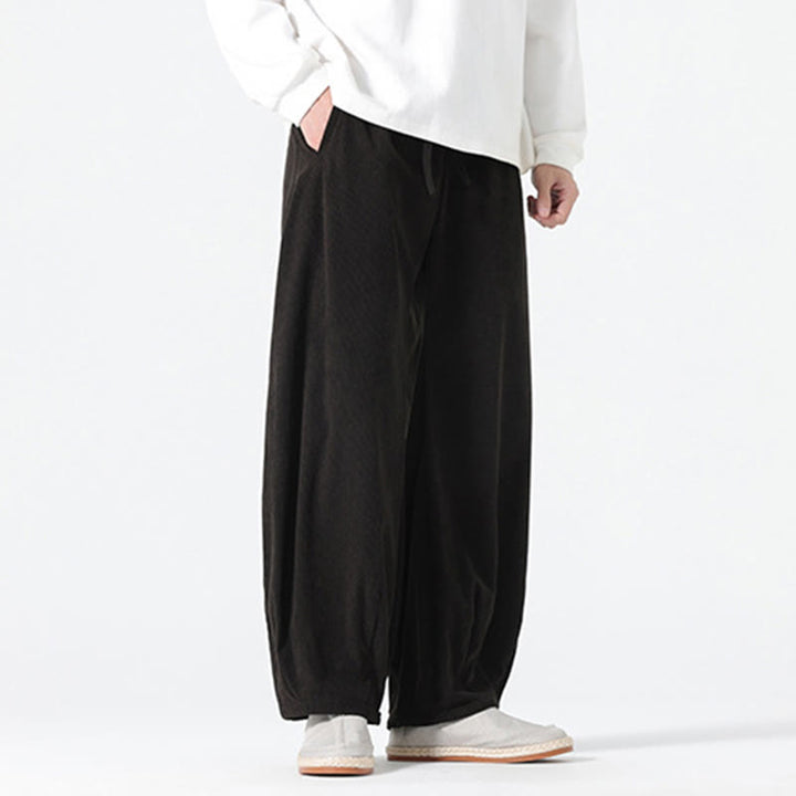 Pantalon harem pour homme en coton velours côtelé, coloris pur, motif Buddha Stones Spring, avec cordon de serrage et poches - image 12