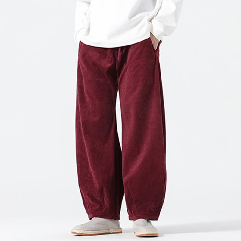 Pantalon harem pour homme en coton velours côtelé, coloris pur, motif Buddha Stones Spring, avec cordon de serrage et poches - image 19