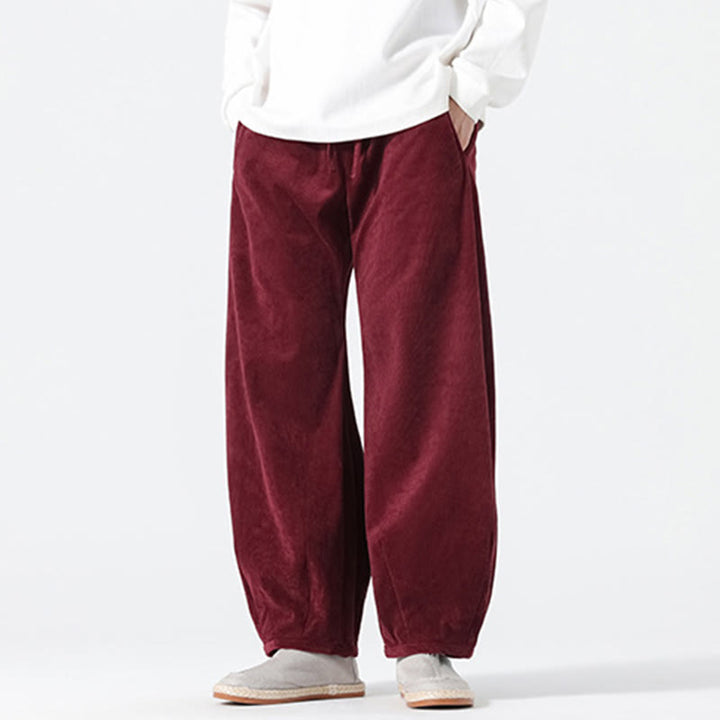 Pantalon harem pour homme en coton velours côtelé, coloris pur, motif Buddha Stones Spring, avec cordon de serrage et poches - image 19