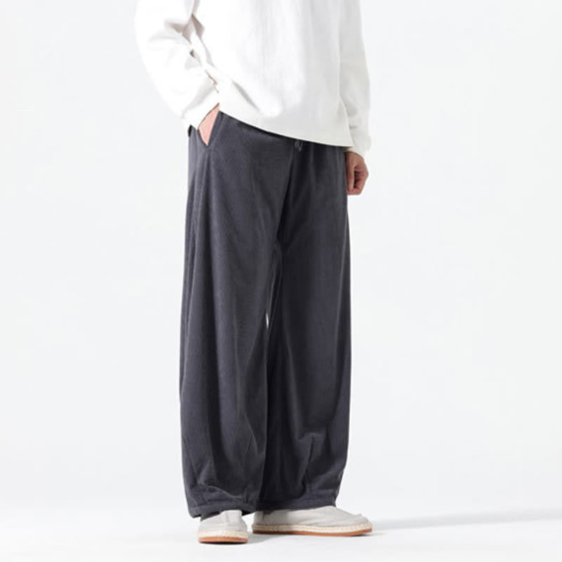 Pantalon harem pour homme en coton velours côtelé, coloris pur, motif Buddha Stones Spring, avec cordon de serrage et poches - image 3