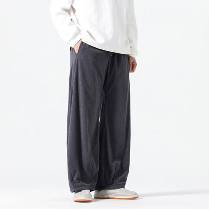 Pantalon harem pour homme en coton velours côtelé, coloris pur, motif Buddha Stones Spring, avec cordon de serrage et poches - image 3