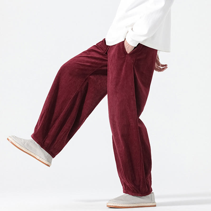 Pantalon harem pour homme en coton velours côtelé, coloris pur, motif Buddha Stones Spring, avec cordon de serrage et poches - image 23