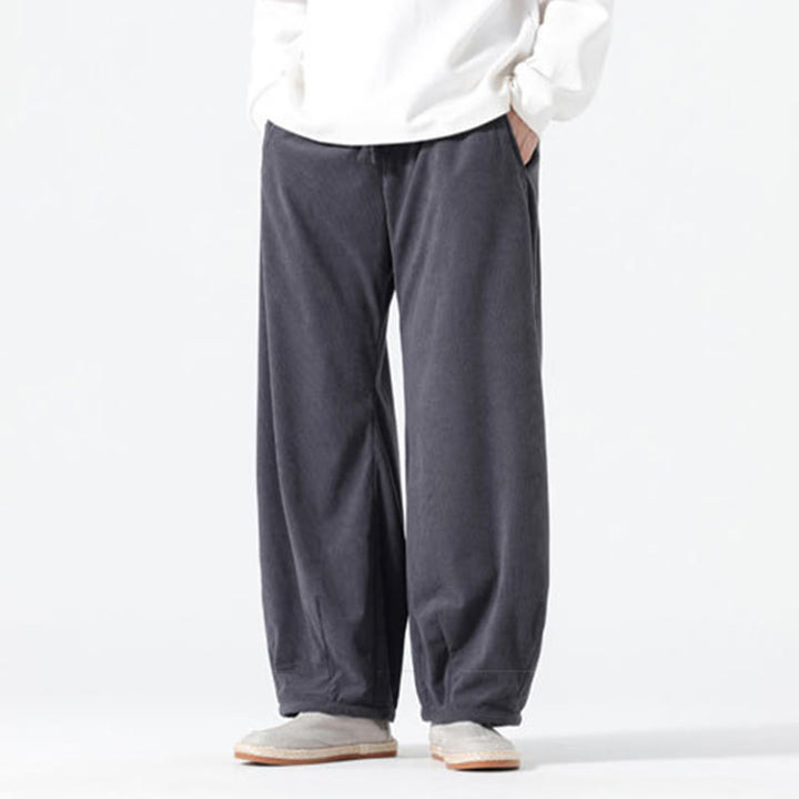 Pantalon harem pour homme en coton velours côtelé, coloris pur, motif Buddha Stones Spring, avec cordon de serrage et poches - image 4