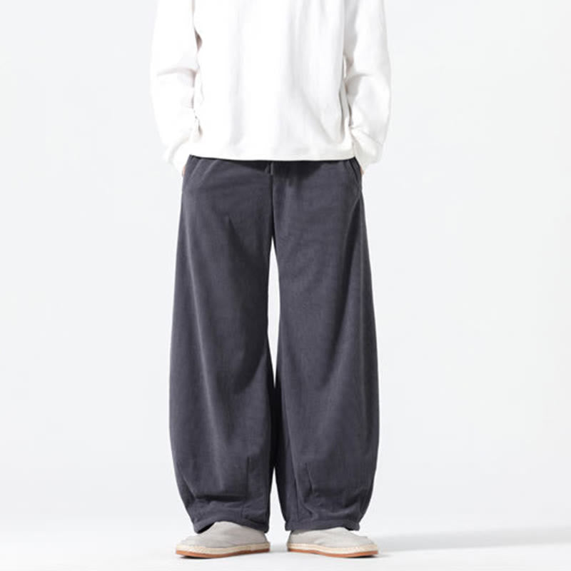 Pantalon harem pour homme en coton velours côtelé, coloris pur, motif Buddha Stones Spring, avec cordon de serrage et poches - image 2