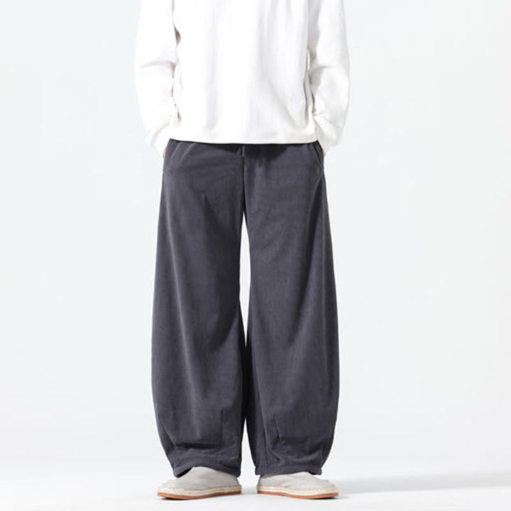 Pantalon harem pour homme en coton velours côtelé, coloris pur, motif Buddha Stones Spring, avec cordon de serrage et poches - image 2