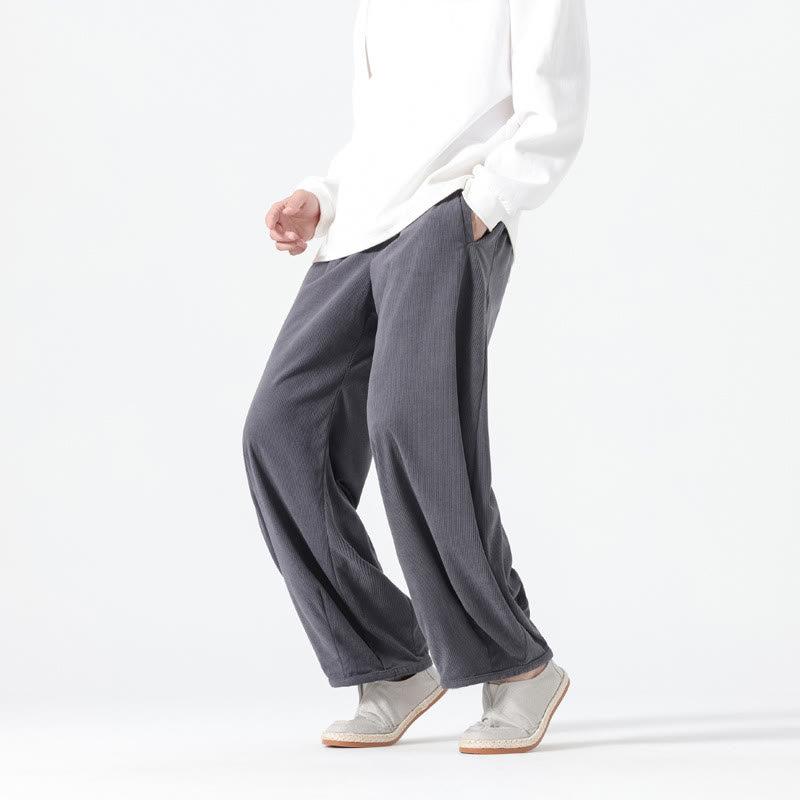 Pantalon harem pour homme en coton velours côtelé, coloris pur, motif Buddha Stones Spring, avec cordon de serrage et poches - image 1