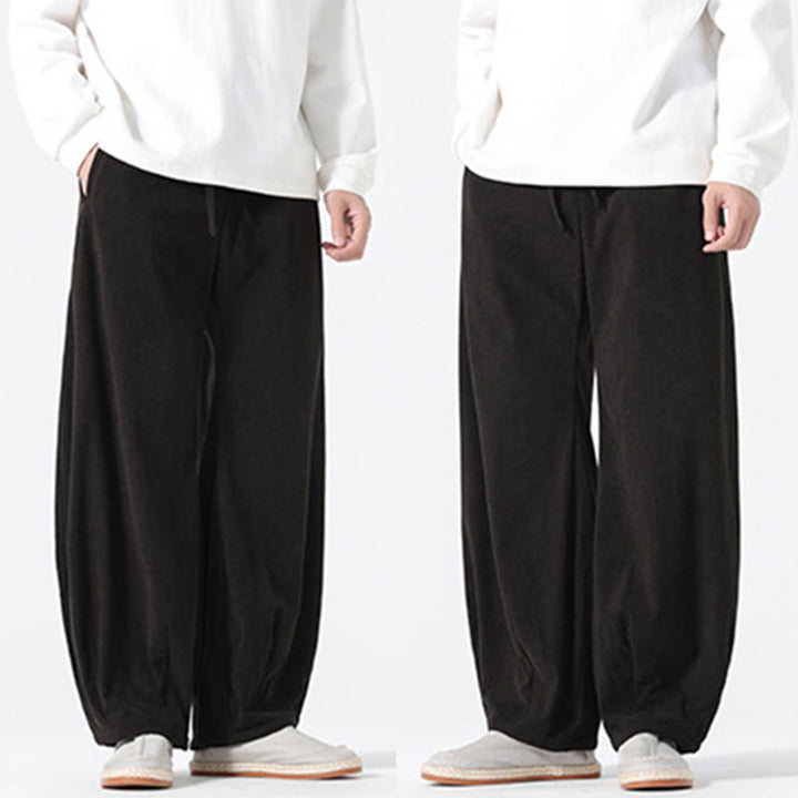 Pantalon harem pour homme en coton velours côtelé, coloris pur, motif Buddha Stones Spring, avec cordon de serrage et poches - image 15