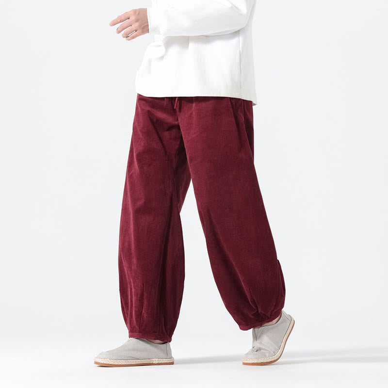 Pantalon harem pour homme en coton velours côtelé, coloris pur, motif Buddha Stones Spring, avec cordon de serrage et poches - Rouge foncé - US/UK/AU46，EU56 (5XL) - image 17