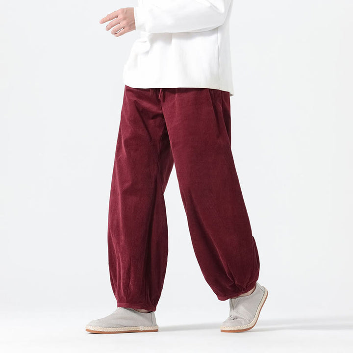 Pantalon harem pour homme en coton velours côtelé, coloris pur, motif Buddha Stones Spring, avec cordon de serrage et poches - Rouge foncé - US/UK/AU46，EU56 (5XL) - image 17