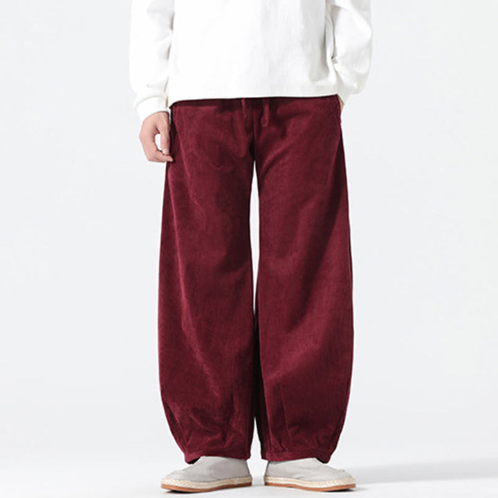 Pantalon harem pour homme en coton velours côtelé, coloris pur, motif Buddha Stones Spring, avec cordon de serrage et poches - image 18