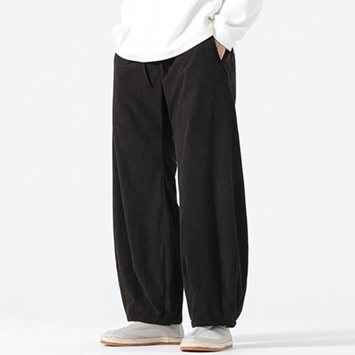 Pantalon harem pour homme en coton velours côtelé, coloris pur, motif Buddha Stones Spring, avec cordon de serrage et poches - image 11