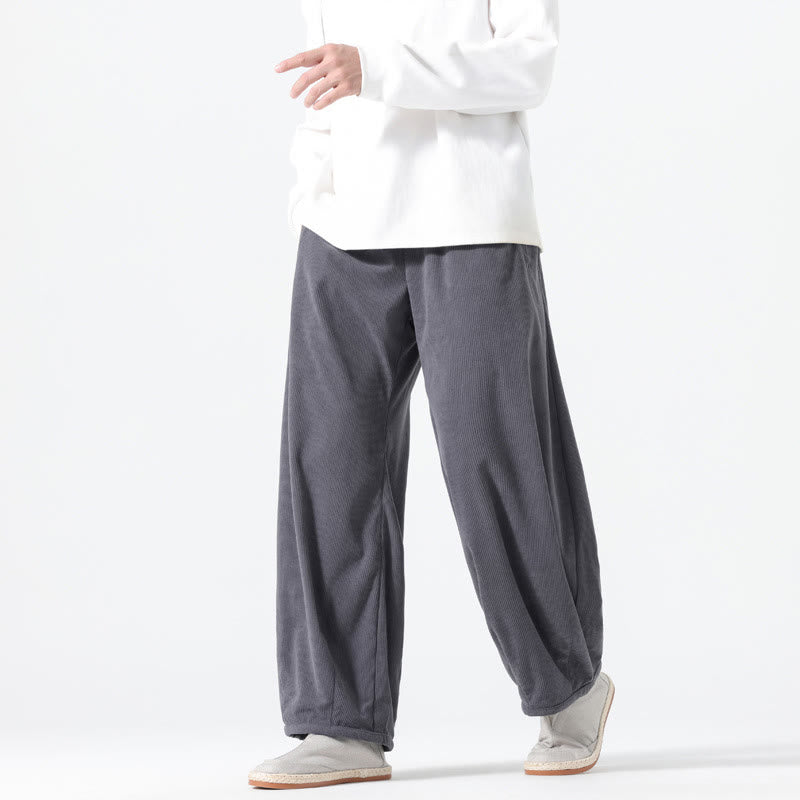 Pantalon harem pour homme en coton velours côtelé, coloris pur, motif Buddha Stones Spring, avec cordon de serrage et poches - Gris ardoise - US/UK/AU46，EU56 (5XL) - image 0