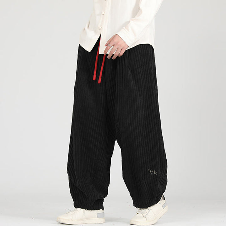 Pantalon harem en velours côtelé de coton pour homme, avec poches, motif Buddha Stones et cordon de serrage contrasté - image 0
