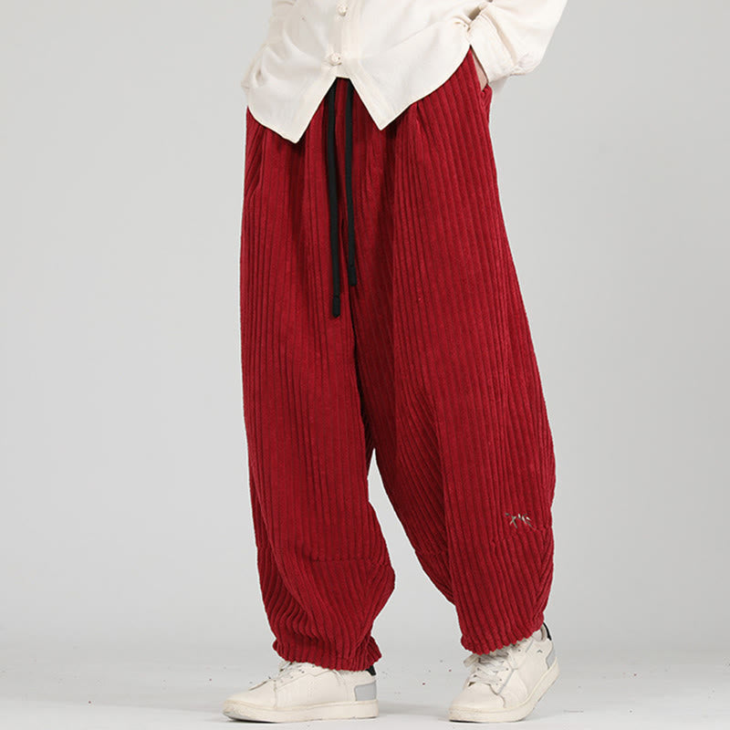 Pantalon harem en velours côtelé de coton pour homme, avec poches, motif Buddha Stones et cordon de serrage contrasté - image 9