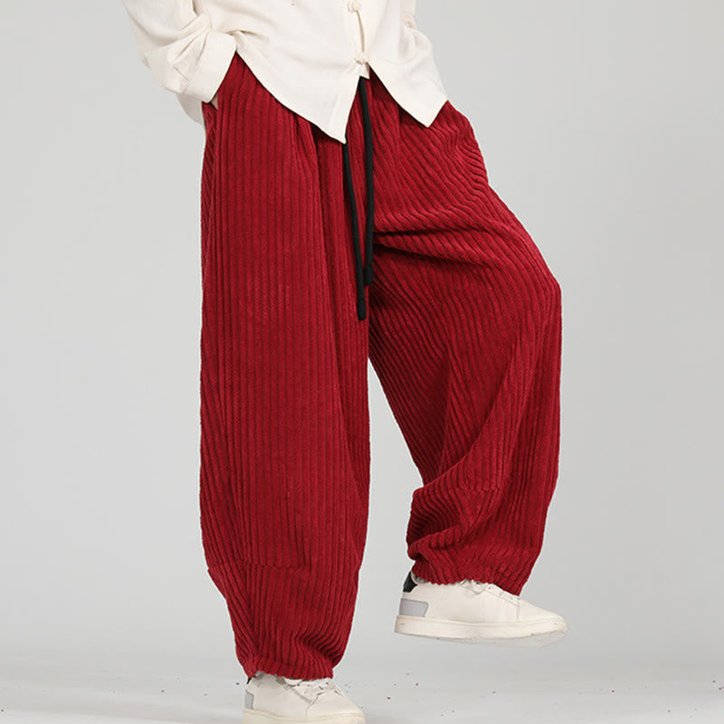 Pantalon harem en velours côtelé de coton pour homme, avec poches, motif Buddha Stones et cordon de serrage contrasté - image 14