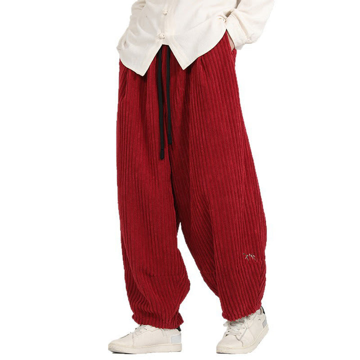 Pantalon harem en velours côtelé de coton pour homme, avec poches, motif Buddha Stones et cordon de serrage contrasté - image 15