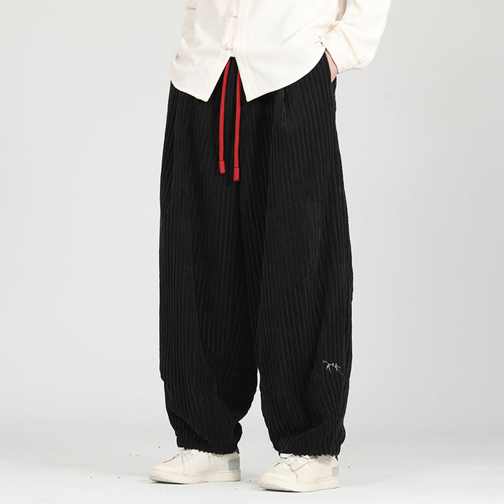 Pantalon harem en velours côtelé de coton pour homme, avec poches, motif Buddha Stones et cordon de serrage contrasté - image 2