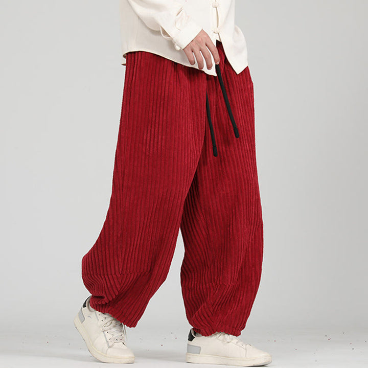 Pantalon harem en velours côtelé de coton pour homme, avec poches, motif Buddha Stones et cordon de serrage contrasté - image 11