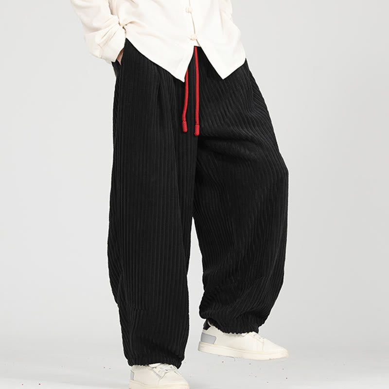 Pantalon harem en velours côtelé de coton pour homme, avec poches, motif Buddha Stones et cordon de serrage contrasté - image 3